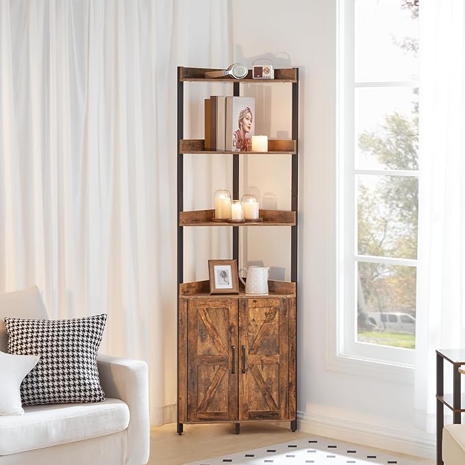 HOOBRO Corner Shelf with Storage, Tall Corner Cabinet, 5-Tier Bookshelf Stand