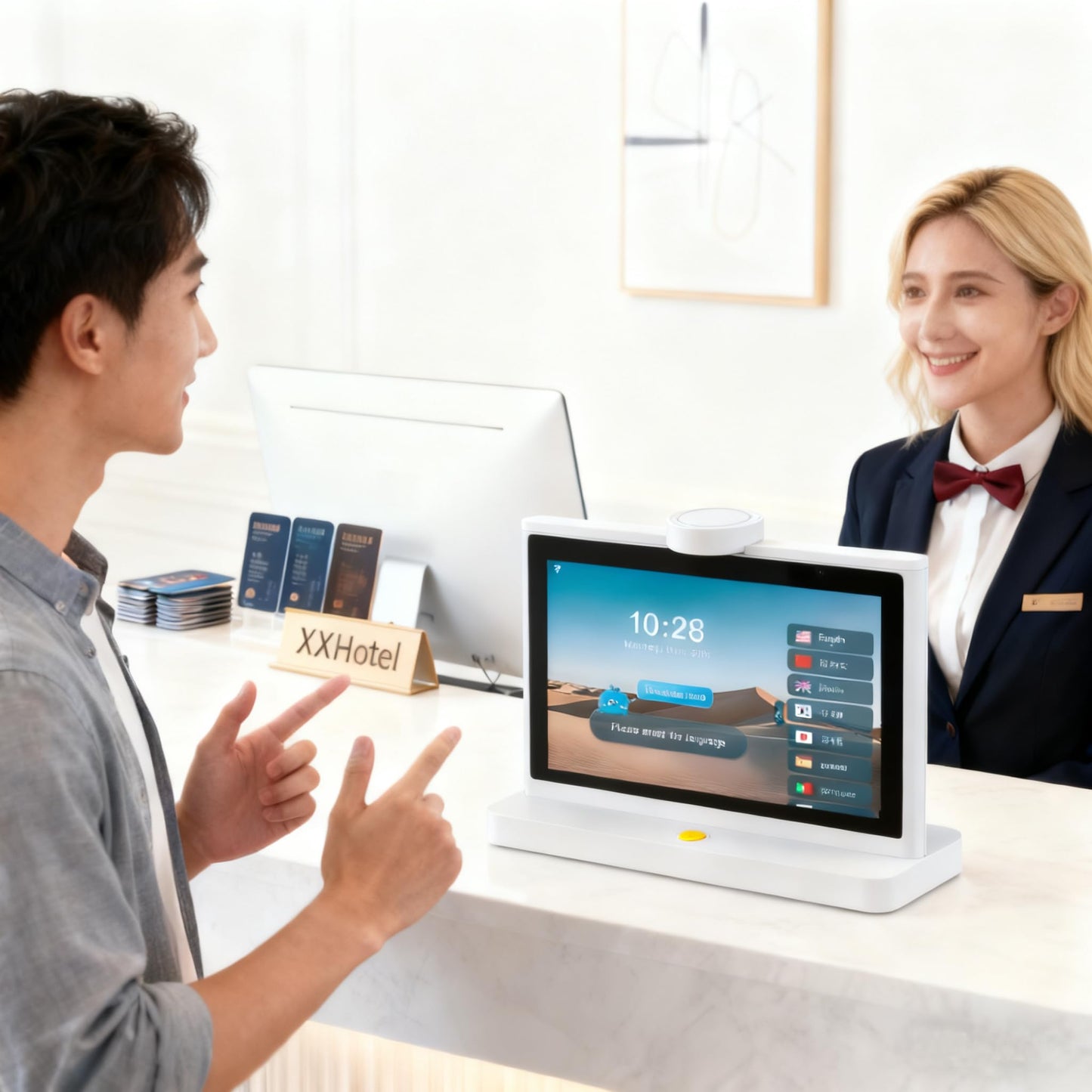 10 Inch Desktop Dual Screen Translator, 120 Languages, Touchscreen Device with Recordings for Hotel Receptions, Business Meetings, Seminars, Shops