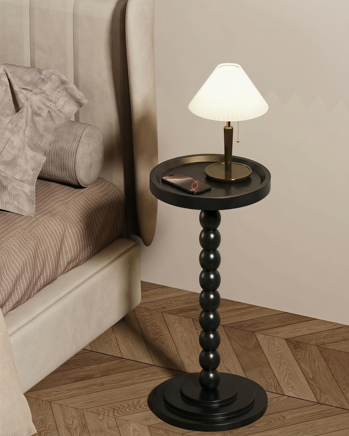 Round Wooden Side Table & Drink Table | Sturdy & Functional Mid-Century Modern Design with Solid Wood Base for Living Room, Bedroom, Office & More