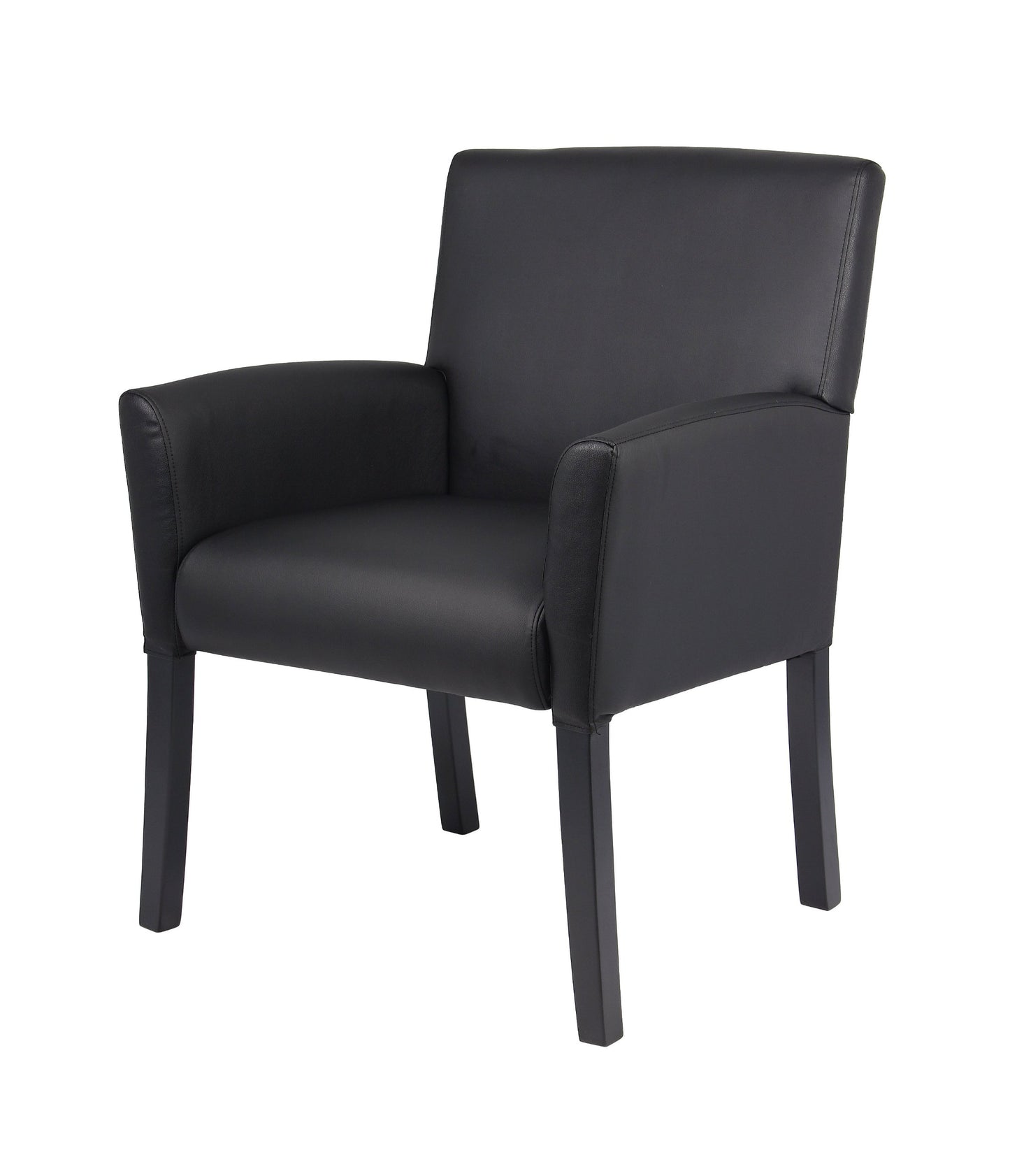 Boss Office Products Executive Box Arm Chair with Mahogany Finish in Black, 25.5" D x 24.5" W x 35.5" H