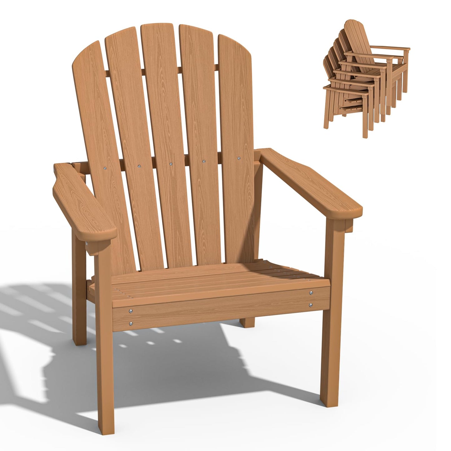 nevilywood Compact Stackable Adirondack Chairs,All Weather HDPE,380lb,Teak