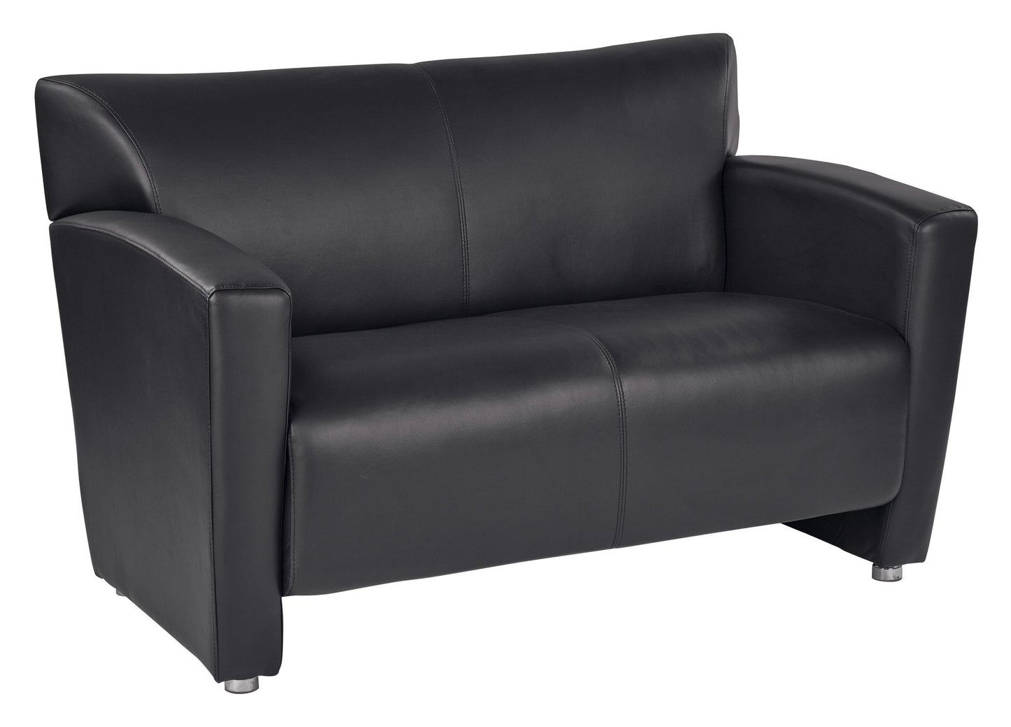 OSP Furniture Office Star Black Faux Leather Loveseat with Silver Finish Legs