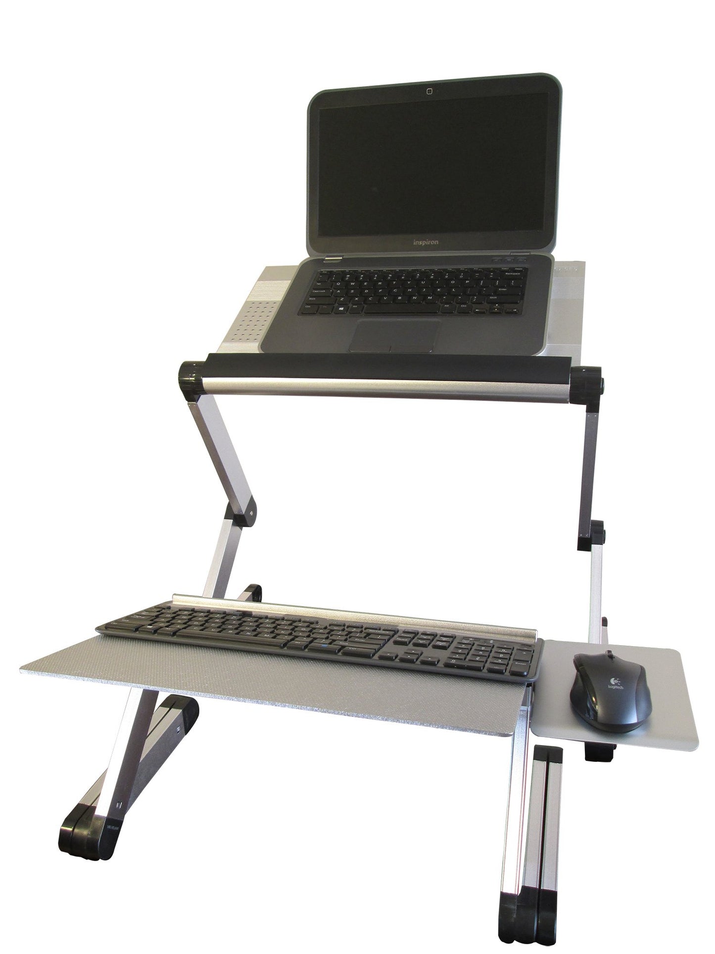 WorkEZ Adjustable Standing Desk Converter, Sit to Stand Desk Riser, Standing Desk for Laptop Monitor, Adjustable Height & Angle Negative Tilt, Silver