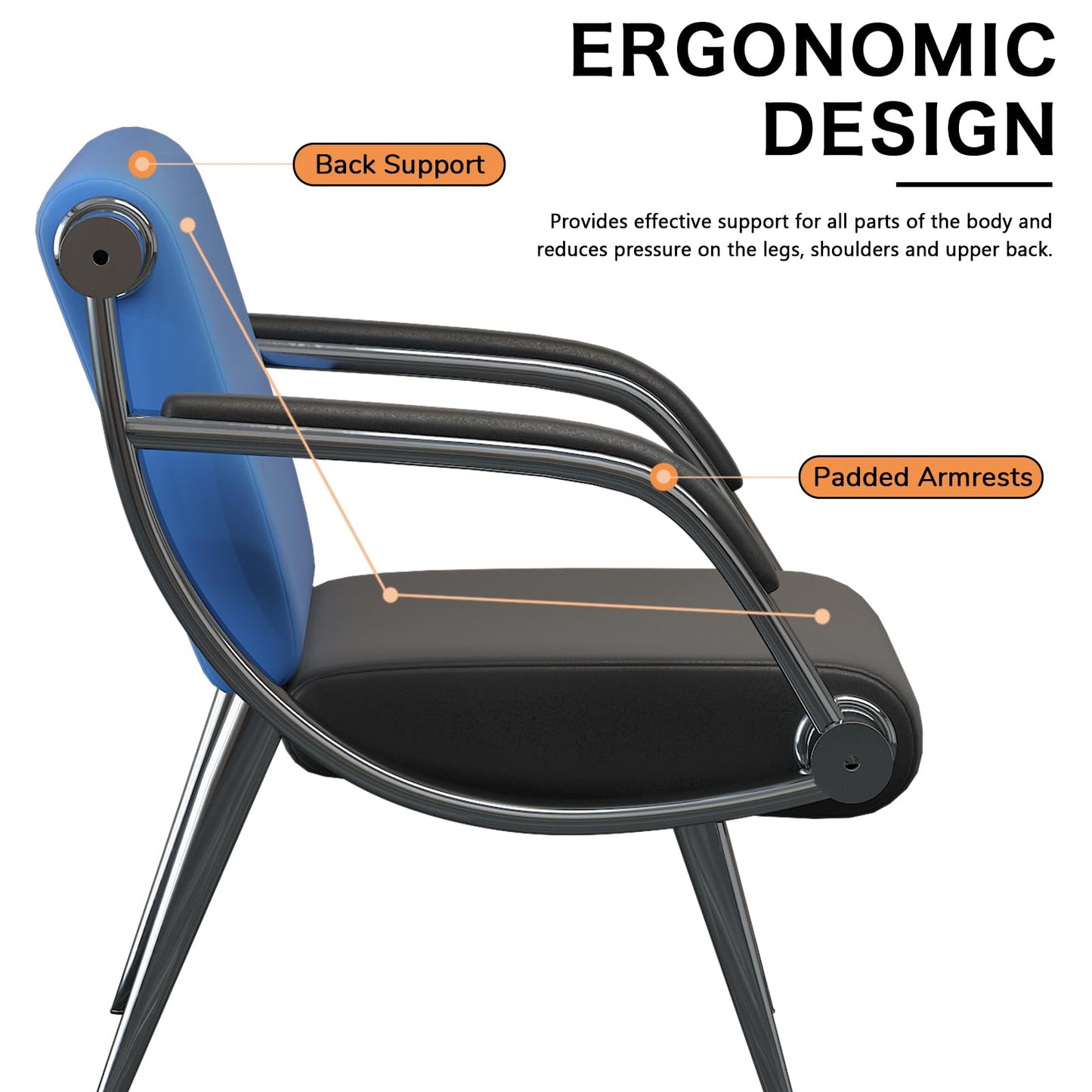 wonline Waiting Room Chair with Armrest PU Leather Office Furniture, Office Guest Seating Lobby Conference Reception Chairs for Airport Clinic Hospital Bank Salon Barber(Blue&Black)