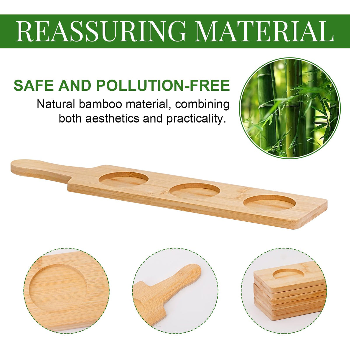 6 Pcs Flight Boards for Tasting, 2.17 Inch Dia Bamboo Beer Flight Board 3 Slots Flight Serving Paddles for Wine Whiskey Coffee Drink