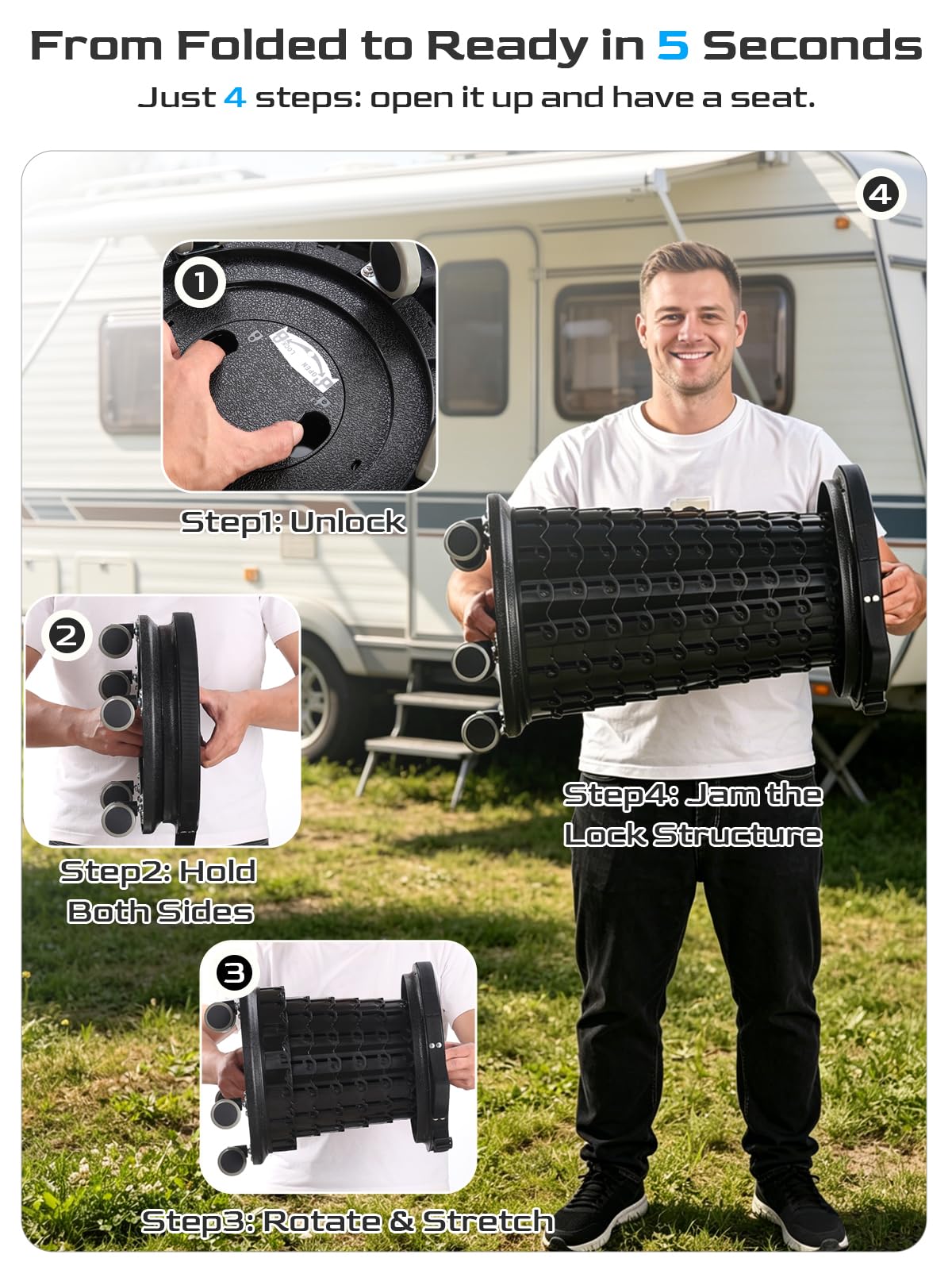 2026 Upgraded 3XL Rolling Collapsible Stool with Wheels | 1000lbs Capacity, 24-in Taller & 13-in Wider Retractable Stool for Adults, Thick Swivel Cushion & 5 Silent Casters, for Home, Garage, Kitchen