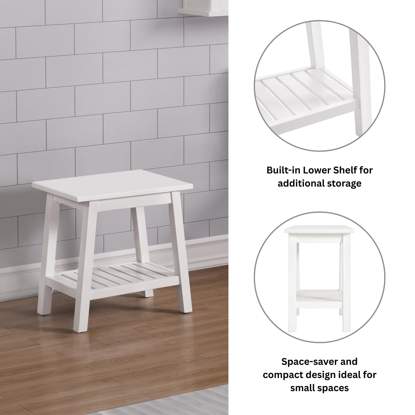 Alaterre Furniture Dorset Bench Stool with Storage – Multi-Functional and Space-Saving Wooden Seat with Bottom Shelf for Bathroom, Entryway, Bedroom, or Kitchen Seating & Organization
