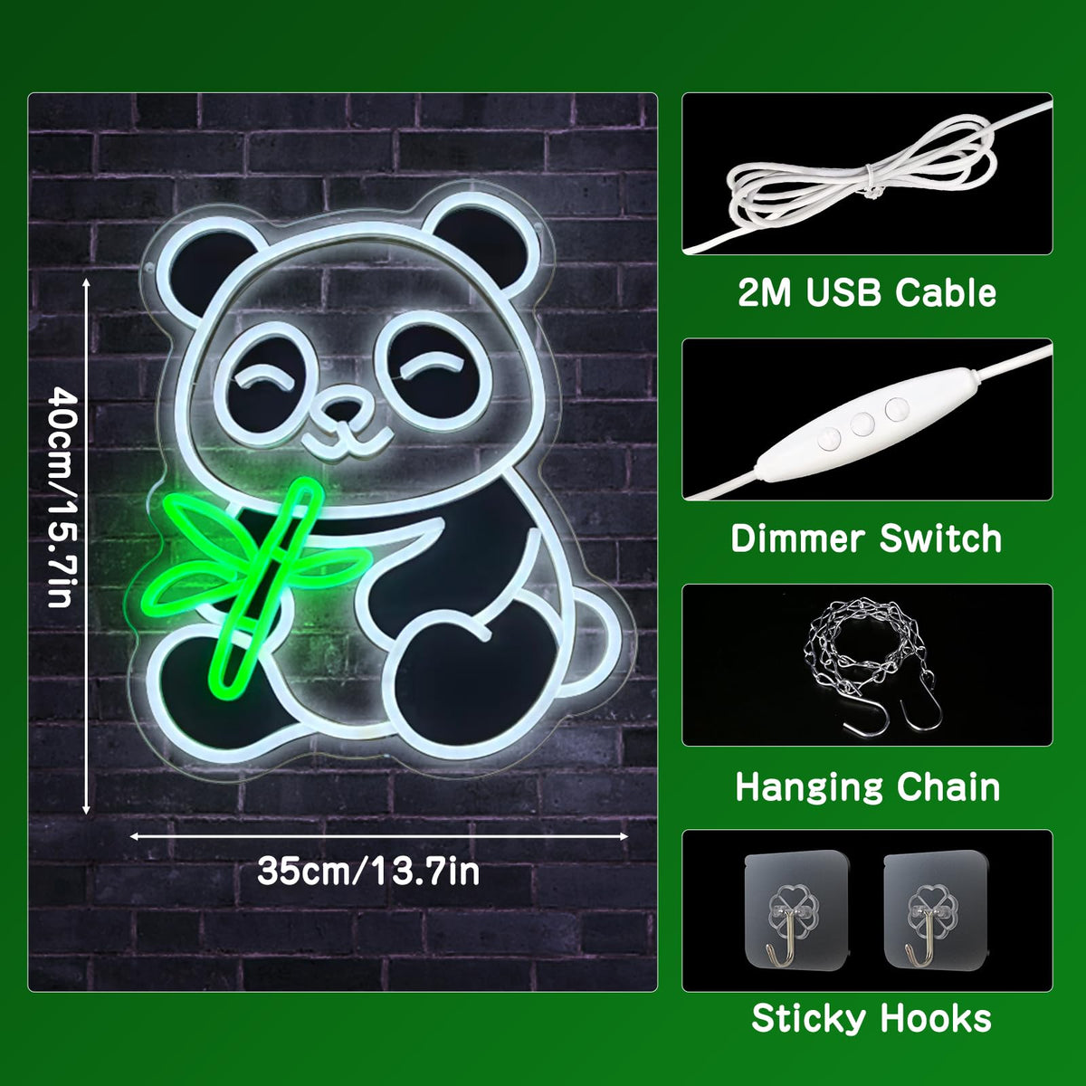 Cute Panda Neon Signs for Bedroom Wall Decor, 15" x 12" USB Powered LED Panda Neon Light with Dimmer Switch for Game Room Man Cave, Animal Gifts for Girls Boys Birthday Christmas Party