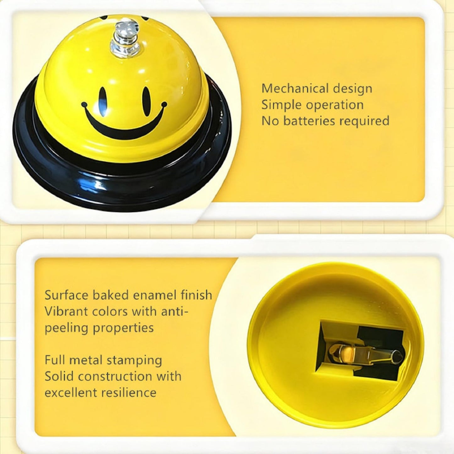 Bestac Service Call Bell for Hospitality & Institutions: Durable Desk Bell for Reception, Kitchens, and Counters. (Yellow, 2PACK)