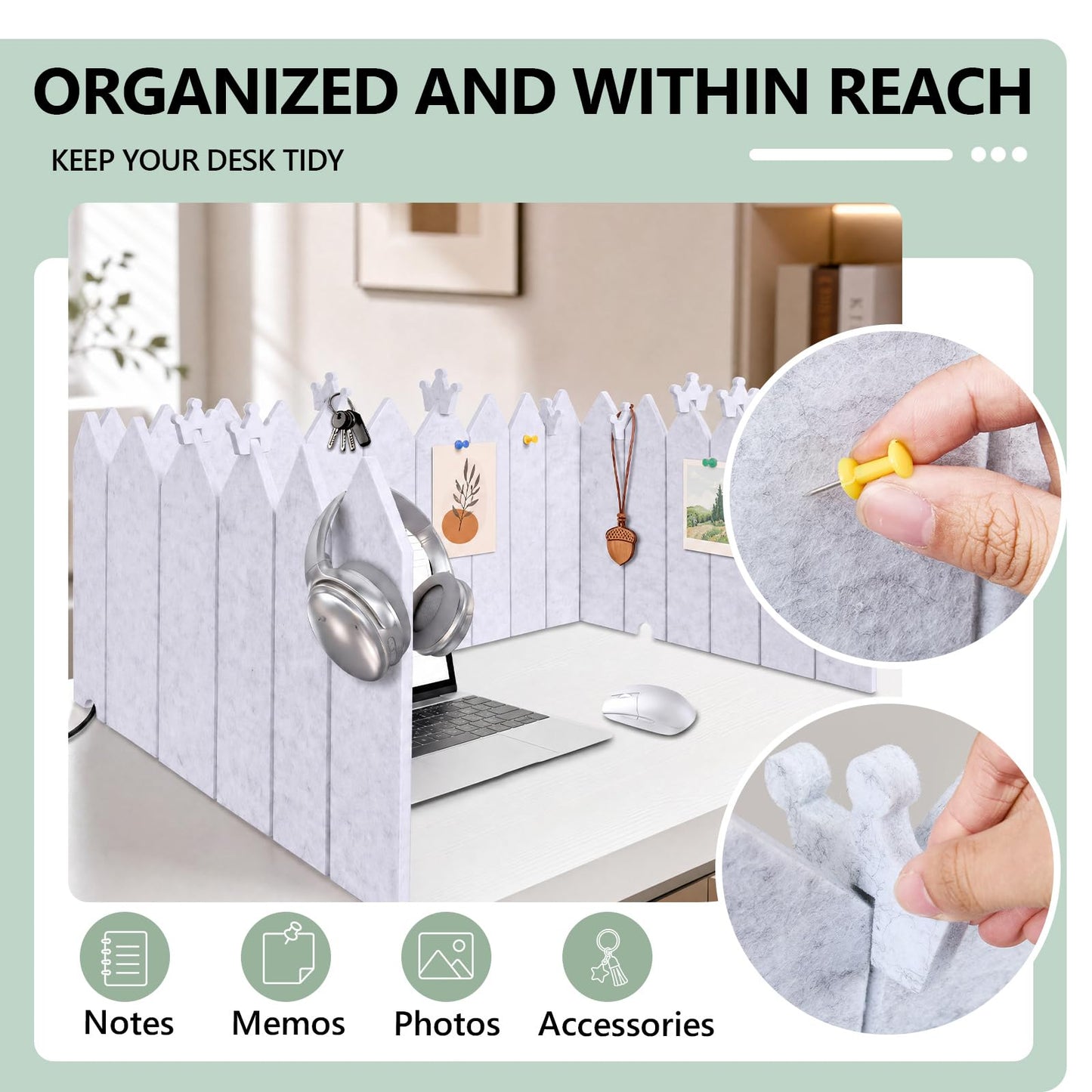 Poola Voidra 86.5 x 16'' Foldable Felt Desk Divider with 25 Thumbtacks & 8 Clips, Acoustic Desk Partition Privacy Panel, Versatile Cubicle Shield Hanging Note Item, for Office Home (Triangular)