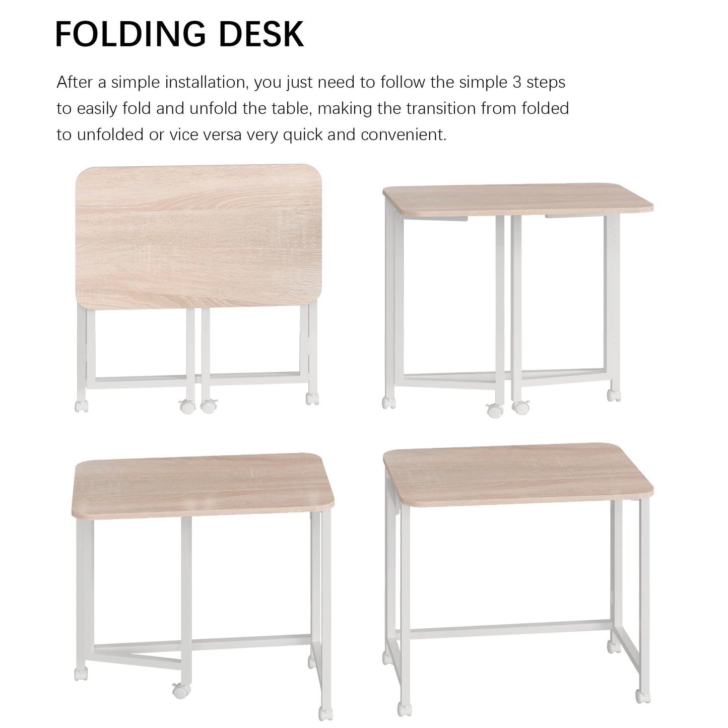 JSB Small Folding Computer Desk with Storage Bag and Hook Writing Modern Industrial Work Table Laptop for Home Office White (Natural & White, 27.6")