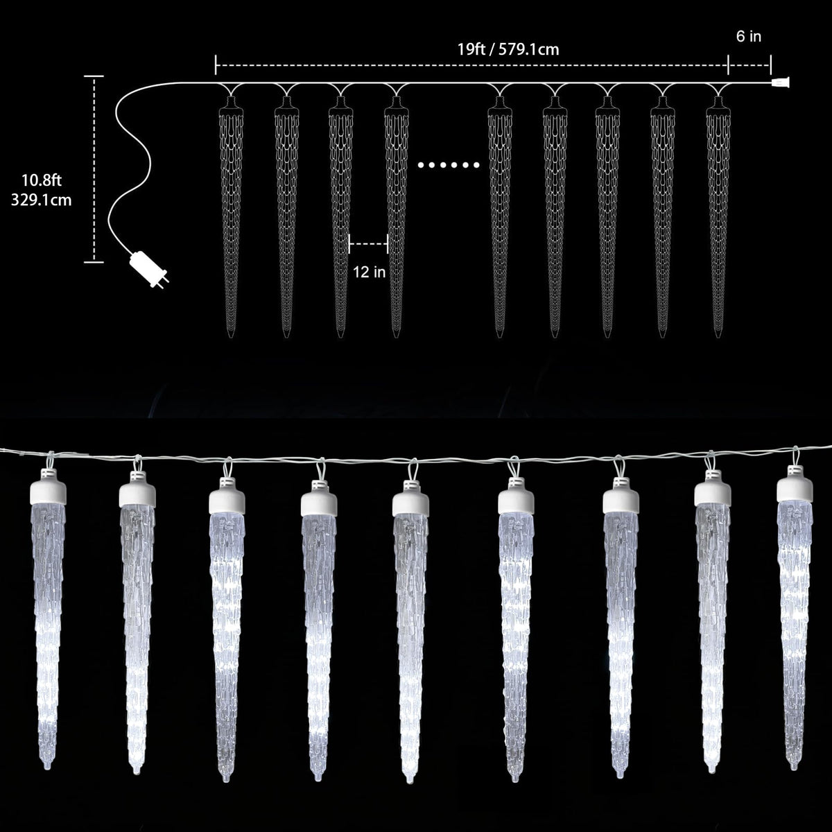 beatineon Icicle Lights for Outside,20ft 480 LEDs Crystal Meteor Shower Icicle Lights,Waterproof Plug in Hanging Icicle Christmas Lights for Christmas Garden Tree Decor
