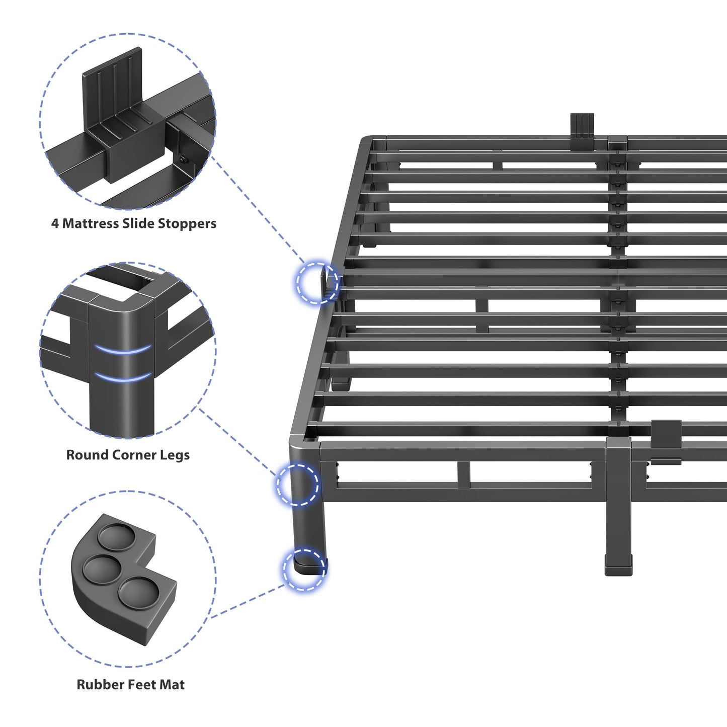NKZ 7 Inch Twin Size Bed Frame, Metal Bed Frame & Box Spring 2 in 1 Platform with Round Corner Legs, 4000Lbs Heavy Duty Low-Profile Frame, Mattress Slide Stopper, Noise-Free, Easy Assembly