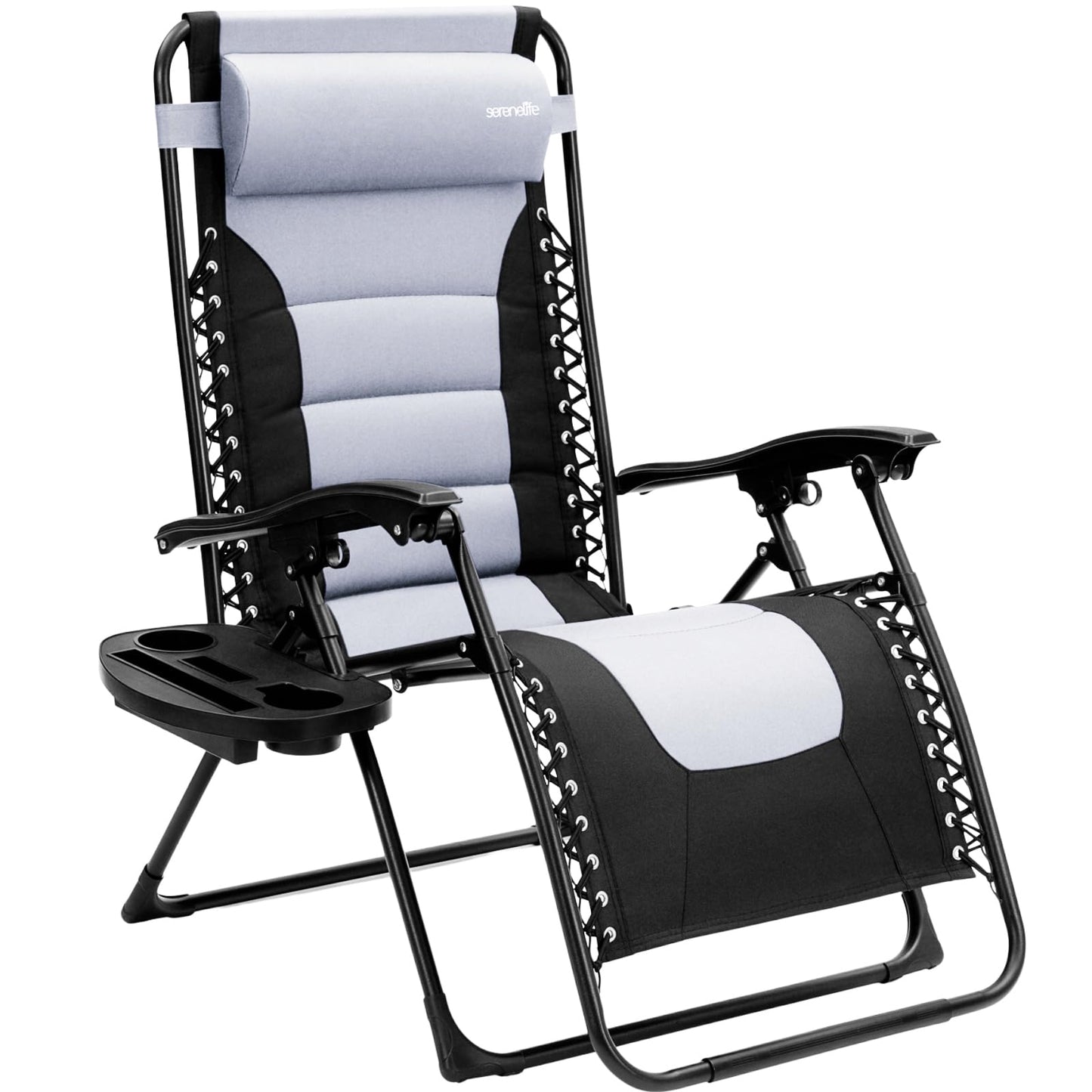 SereneLife Padded Zero Gravity Recliner Chair with Side Table, Gray