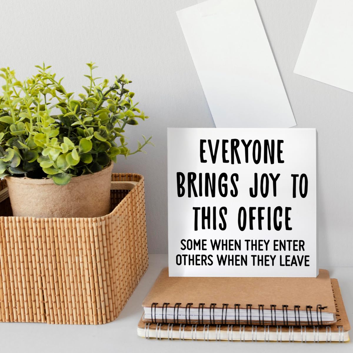 Funny Office Desk Decor Wooden Sign, Funny Office Decoration for Work Women Men, Gifts for Coworker Colleague Boss, Everyone Bring Joys to This Office