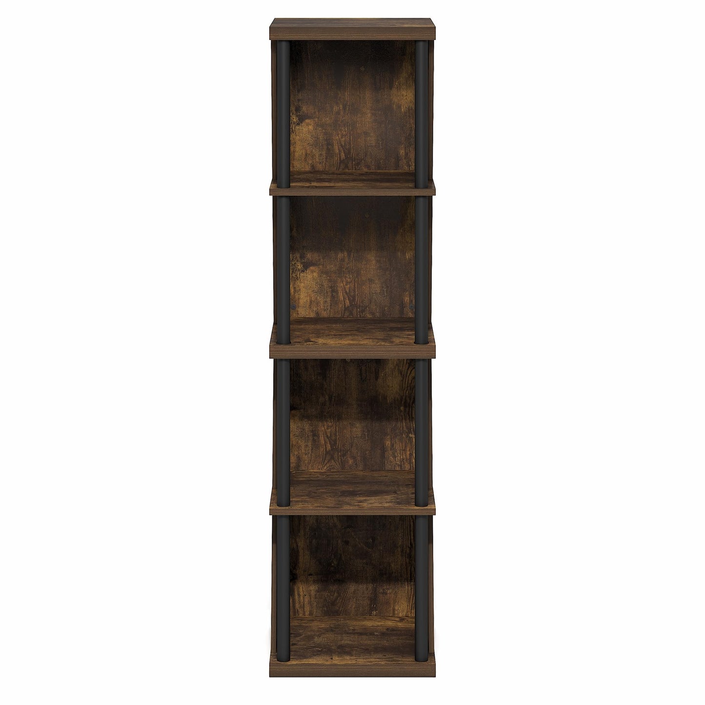 Furinno Flexi Storage Shelf, 4-Cube Corner Shelf, Book Shelf, DIY Stackable & Separable Display Bookcase, for Organization and Storage, for Living Room, Home Office, Amber Pine