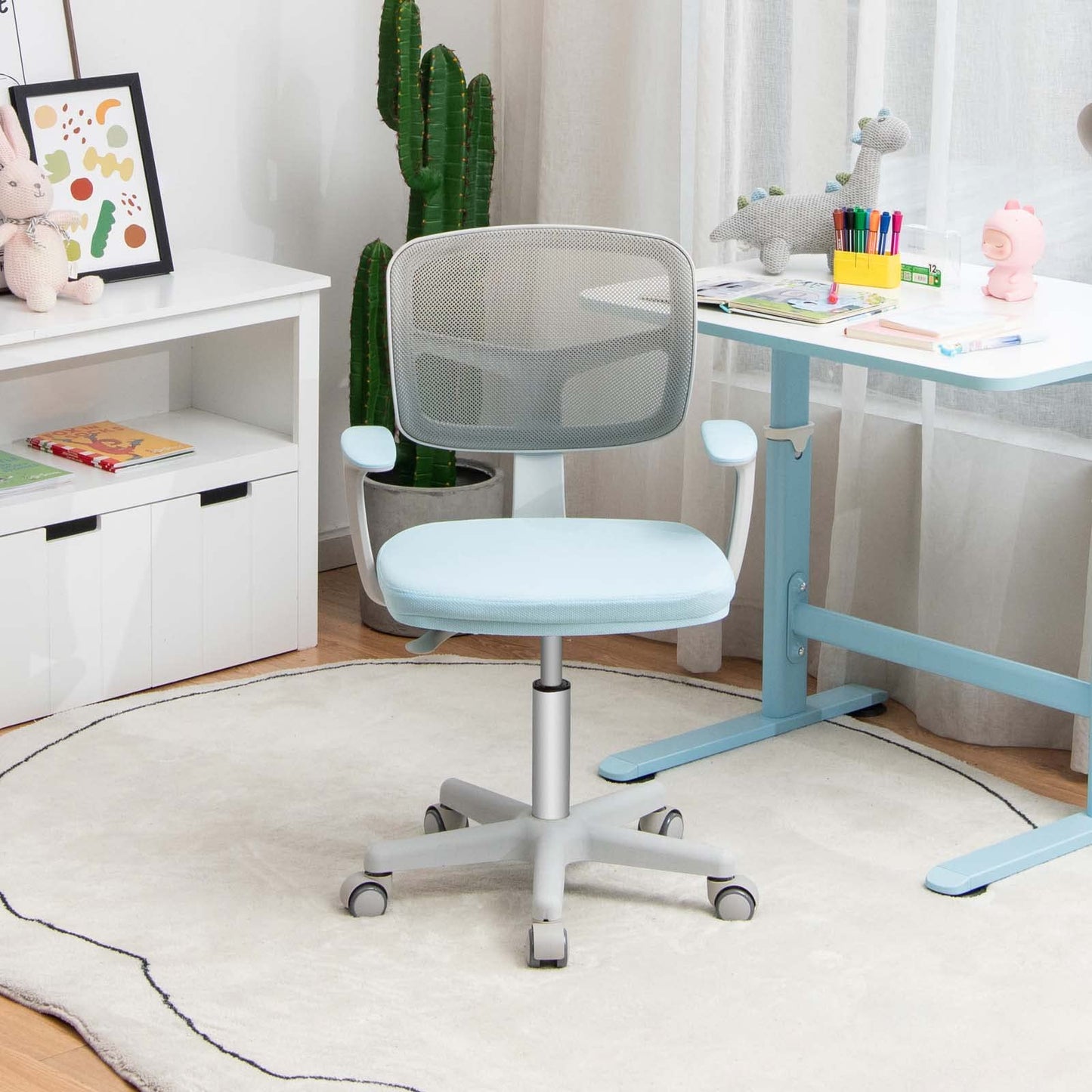 Costzon Kids Desk Chair, Adjustable Children Study Computer Chair with Arms & Wheels, Student Swivel Rolling Task Chair, Ergonomic Kids Office Chair for Boys Girls Age 4-12, Home Bedroom School, Blue