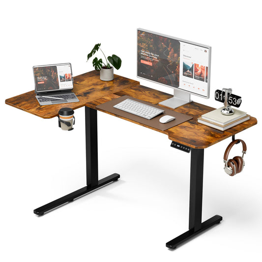 Acrolix L Shaped Electric Standing Desk - 51x31.5 Inch Reversible Corner Sit Stand Desk with Hook&Cup Holder,Electric Height Adjustable Table,for Small Home Office&Bedroom Computer Desk, Rustic Brown