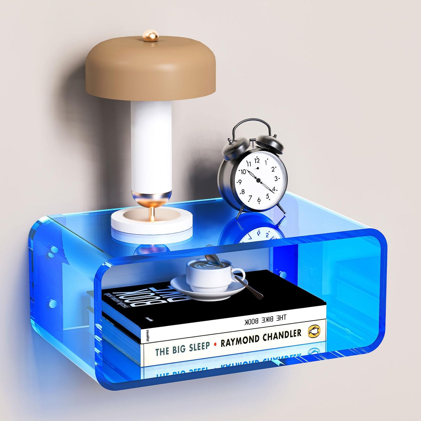 Acrylic Floating Nightstand, Bedside Table, Nightstand Shelf Wall Mounted Bedside Shelf (Blue, Small)