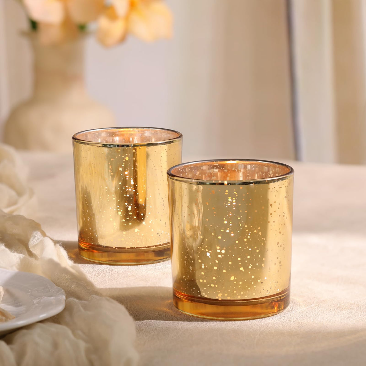 DARJEN Larger Gold Votive Candle Holders Set of 6- Tea Light Candle Holder Glass, Gold Candle Holders for Wedding, Table Centerpiece, Party and Holiday Decorations