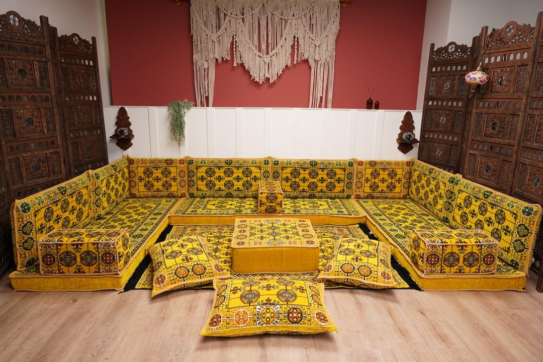 arabicsofa U Shaped Arabic Floor Seating – Handmade Majlis Set– Bohemian Style Sofa