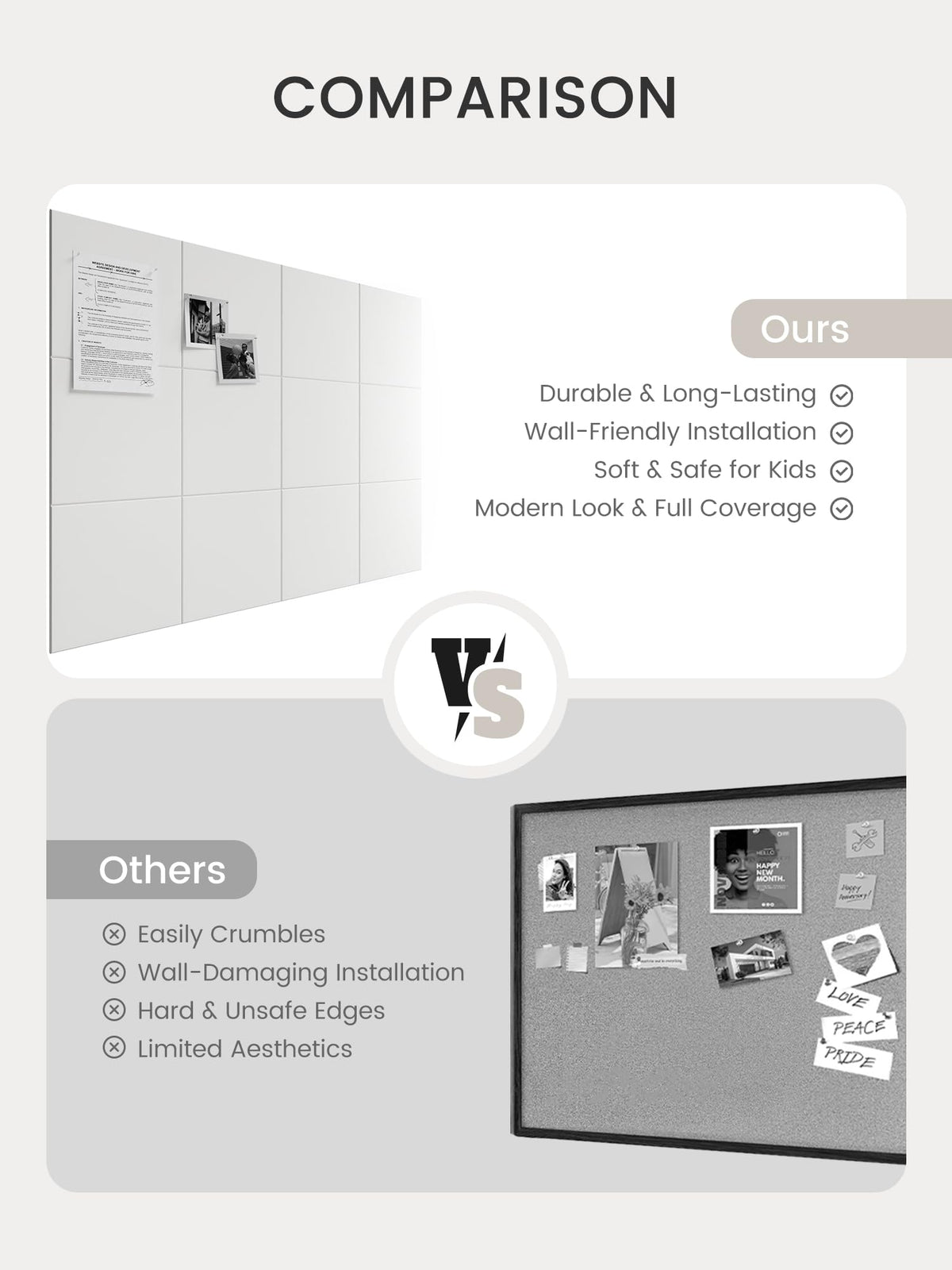 Bumusty Large Cork Board 48" x 36" Alternative - 12 Pack Felt Wall Tiles with 70 Safe Removable Adhesive Tabs, 30 Pushpins, Cork Boards for Walls Pin Board Bulletin Board Office Decor (Milky White)