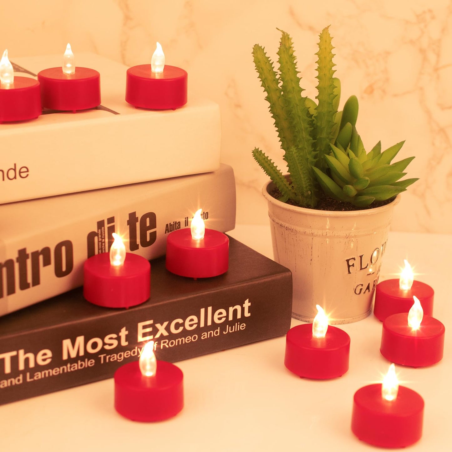 Hanzim LED Tea Lights Candles- 24PACK Red Flameless Candles Realistic and Bright Flickering Long Lasting 200Hours for Holiday Celebration,Party, Home Decoration,Battery Operated