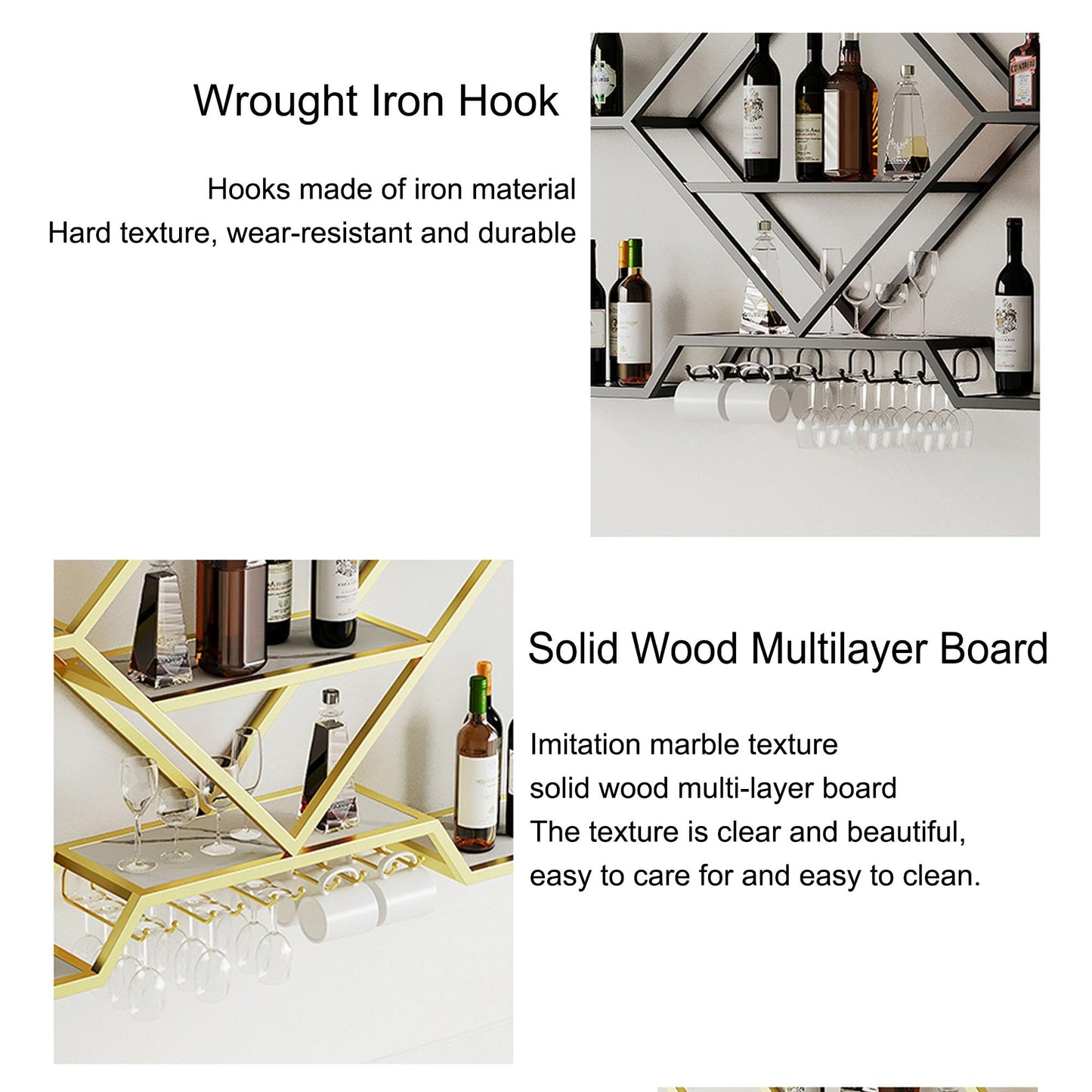 Kitchen Storage Wine Rack Wall Mounted with Glass Holder Liquor Cabinet Shelves - Hanging Wine Glass Rack & Display Shelf Home Bar Furniture for Cafe Storage