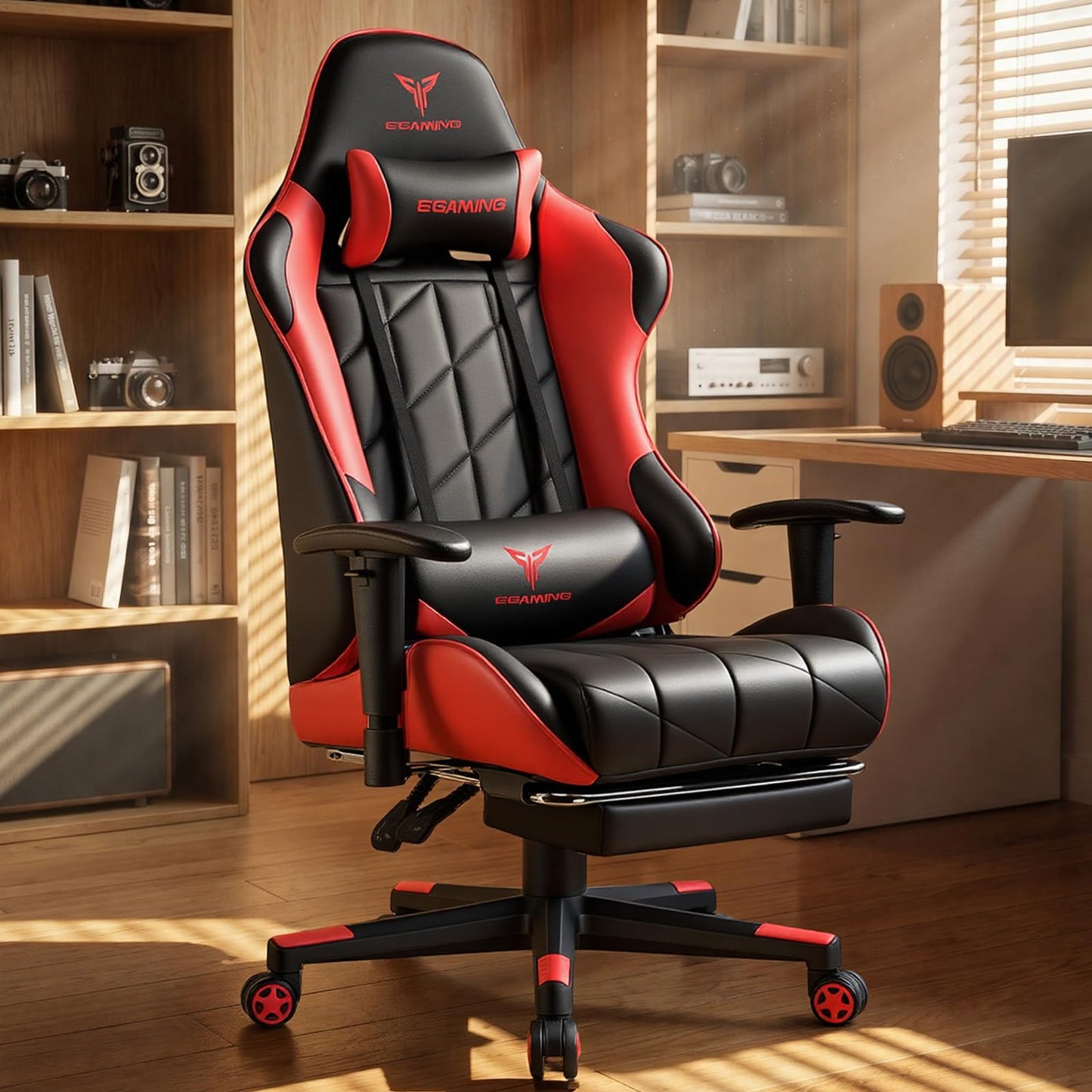 GTPLAYER Gaming Chair, Big and Tall Video Game Chair with High Back PU Leather, Home Office Ergonomic Computer Chair with Footrest, Adjustable Height, 360° Swivel Wheels for Adults and Teens