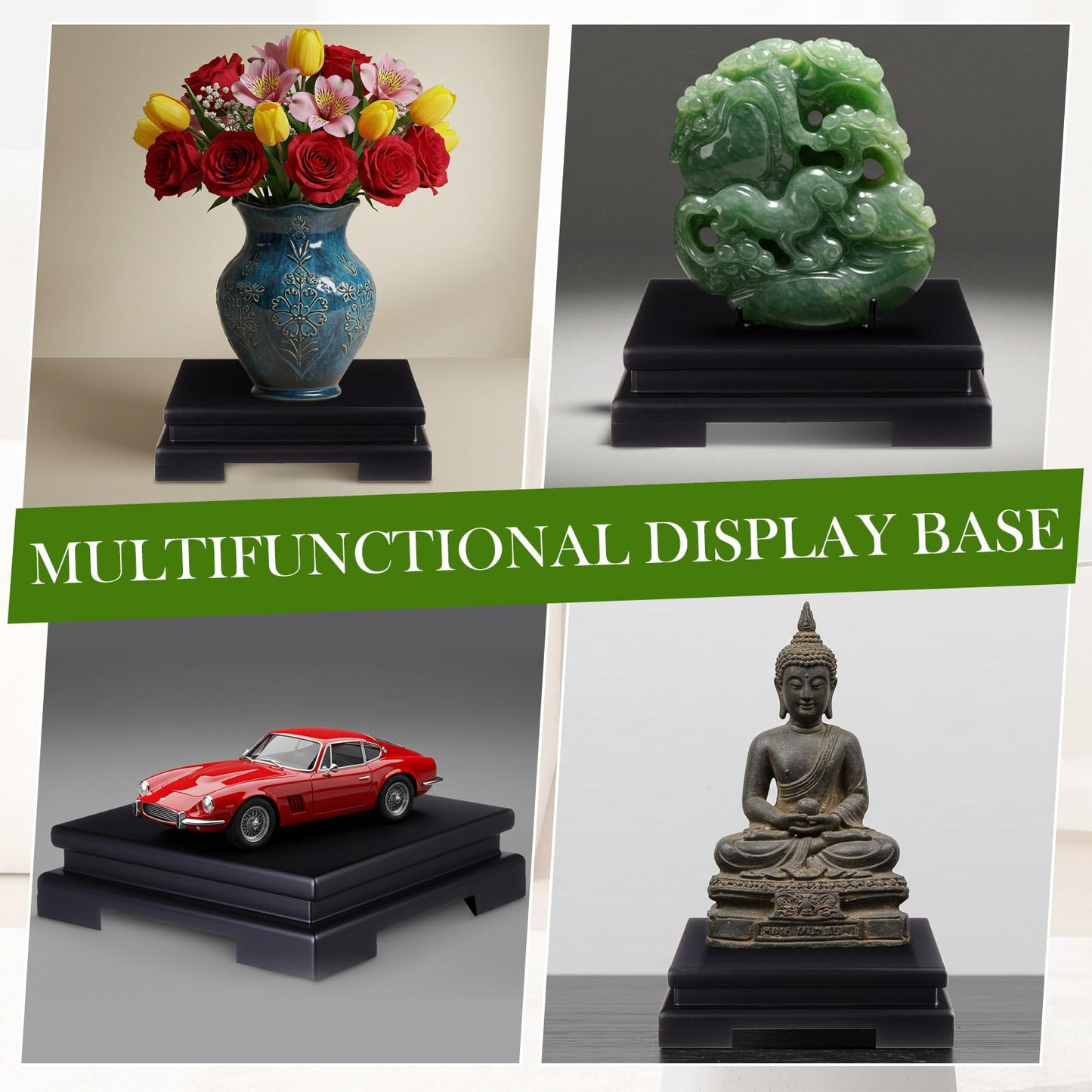Chunful 2 Pcs Square Wooden Display Stand 6.7 x 6.7 x 2 Inch Wood Vase Display Base Black Pedestal Stand Square Vase Riser for Vases Teapot Trophy Collectibles Aquarium Lamp Home Decoration