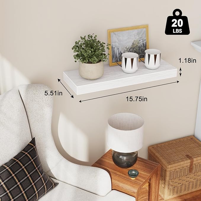 Fixwal Floating Shelves for Wall, 15.7" Wood Wall Mounted Shelves for Living