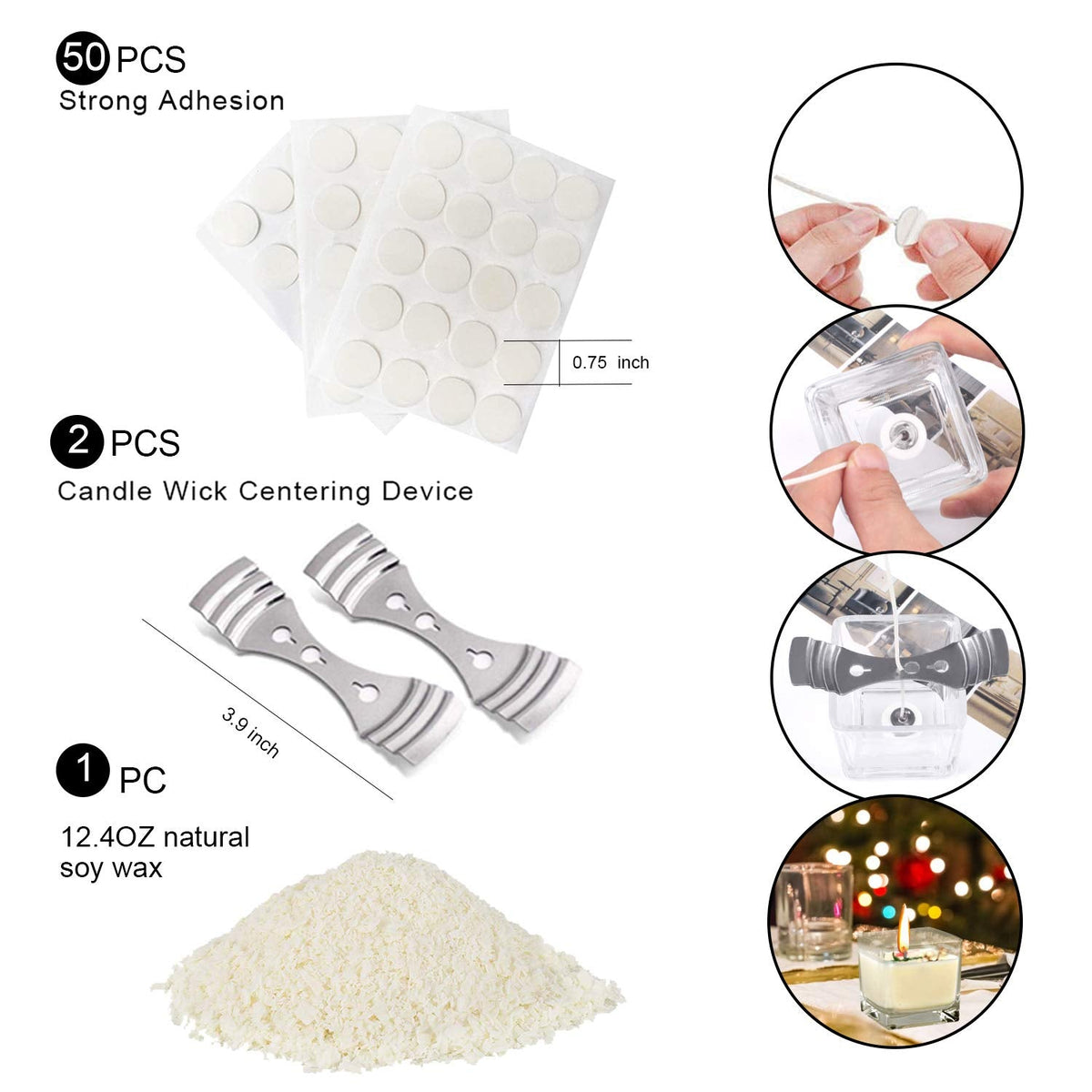 Candle Making Kit Supplies,DIY Craft Tools Including Candle Make Pouring Pot, Sticker, 3-Hole Wicks Holder, Natural Soy Wax and Spoon