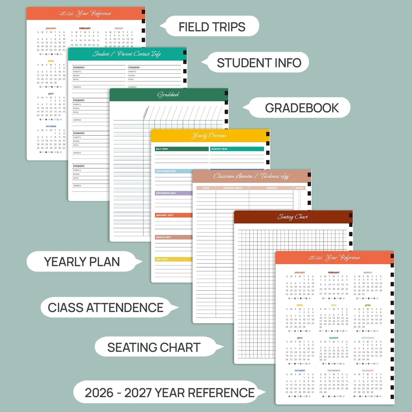 POPRUN Teacher Planner 2026-2027, Letter Size 8.5"x 11", Monthly and Weekly Calendar, July 2026 - June 2027, Hardcover Planner Notebook, Spiral Bound, Teacher Classroom Supplies - Beige