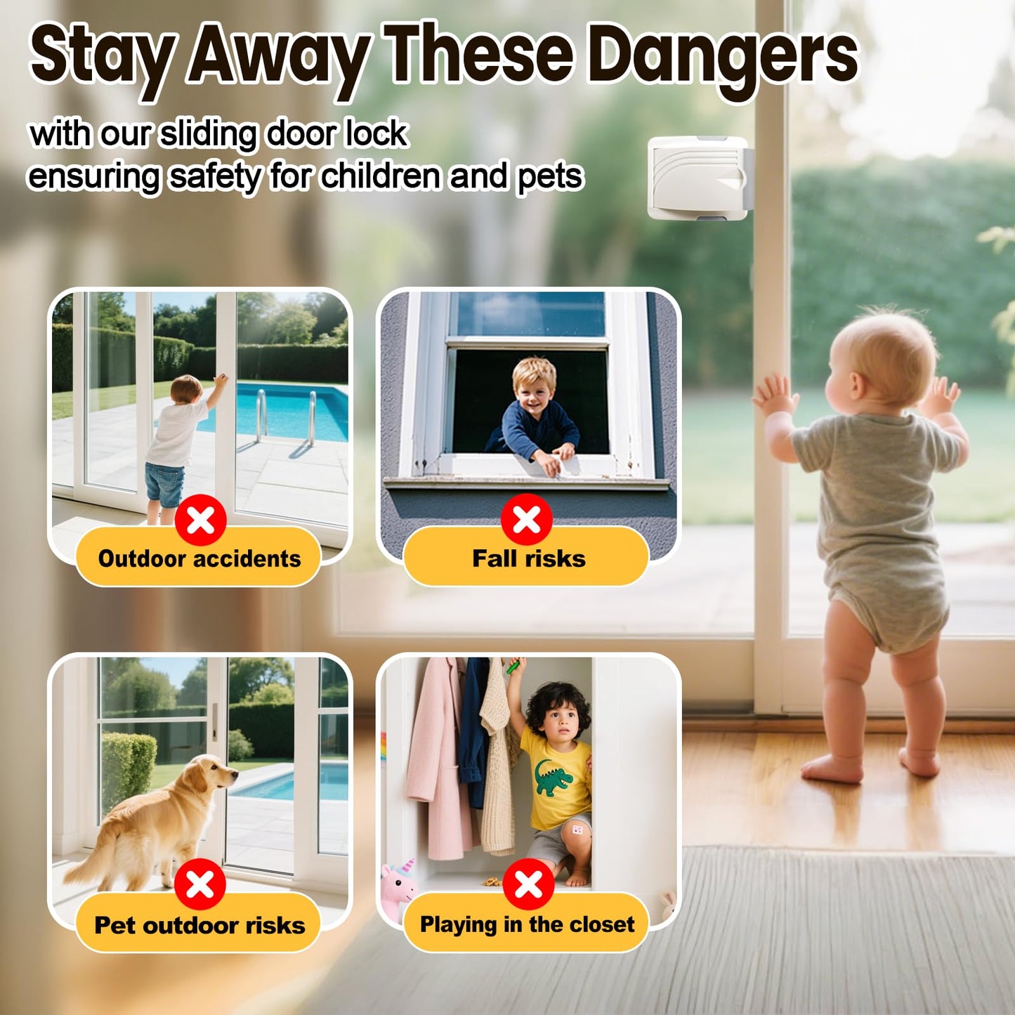 STERGDE Sliding Door Lock 2 Pack, Prevent children from opening sliding doors, sliding door baby proof, Easy To Install, For Sliding Glass Doors, Sliding Windows, Sliding Closets, Etc（Grey）