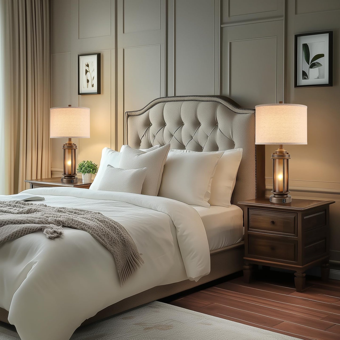 AIEAMPDO Set of 2 Farmhouse Table Lamps with 2 USB C+A Ports