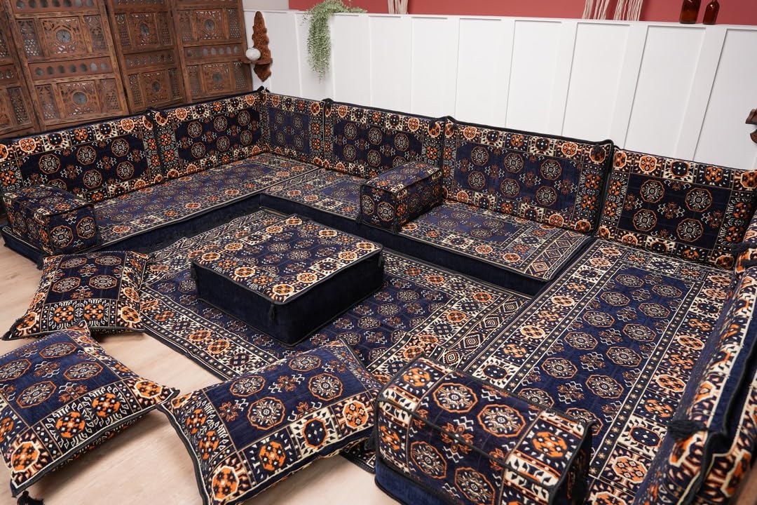 arabicsofa U Shaped Arabic Floor Seating – Handmade Majlis Set– Bohemian Style Sofa