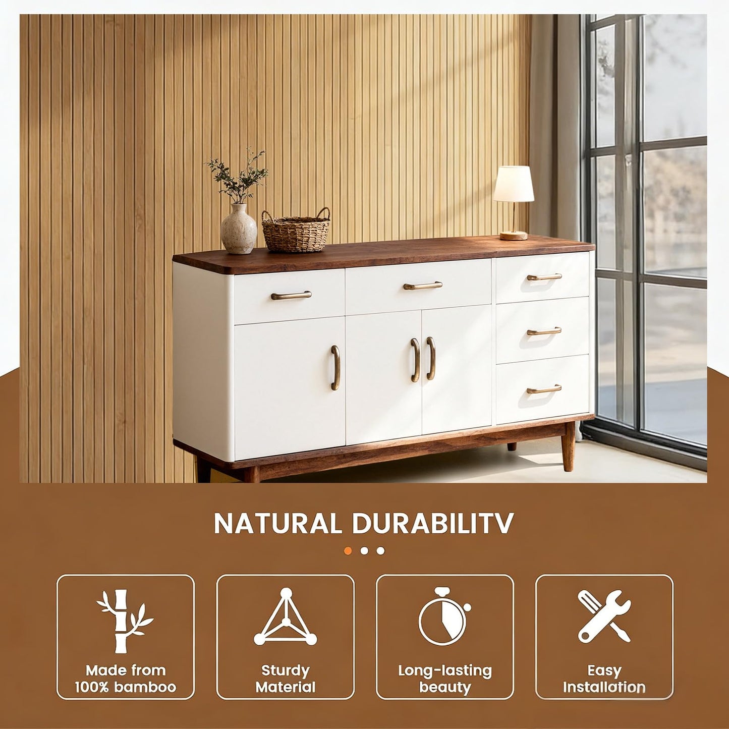 Natural Bamboo Wall Panel for Interior Decor - 7.8 ft x 1.3 ft (94" x 15.6") Narrow Slat Design, Renewable Pole Wrap & Wainscoting Paneling for Walls, Ceiling, Furniture - Raw Bamboo, 1-Pack