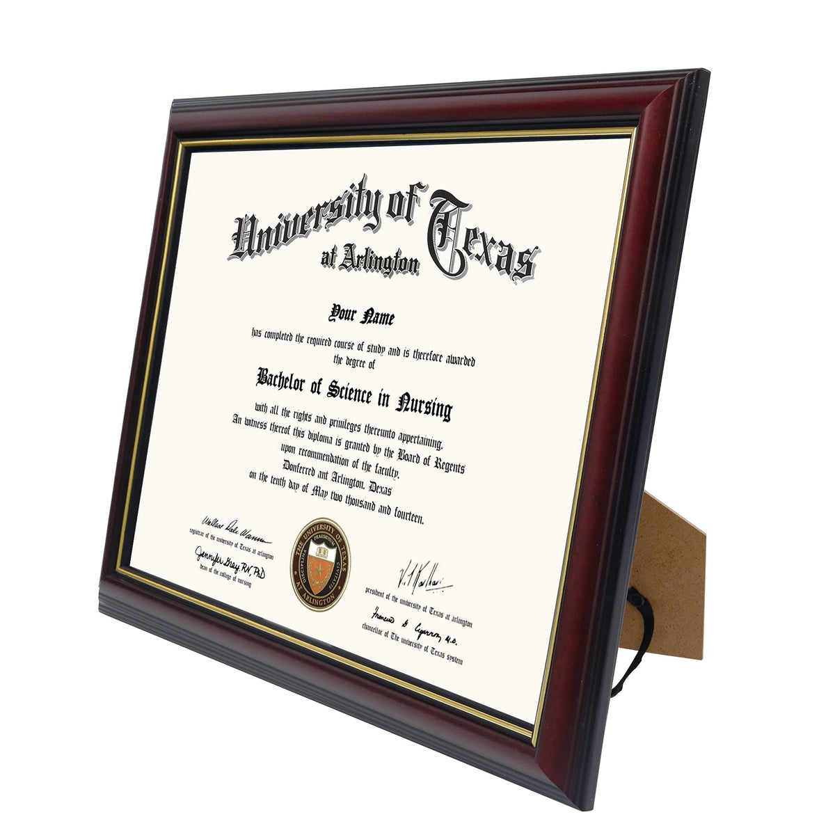 GraduationMall 8.5x11 Certificate Diploma Frame,Solid Wood & UV Protection Acrylic,Cherry Finish with Gold Trim