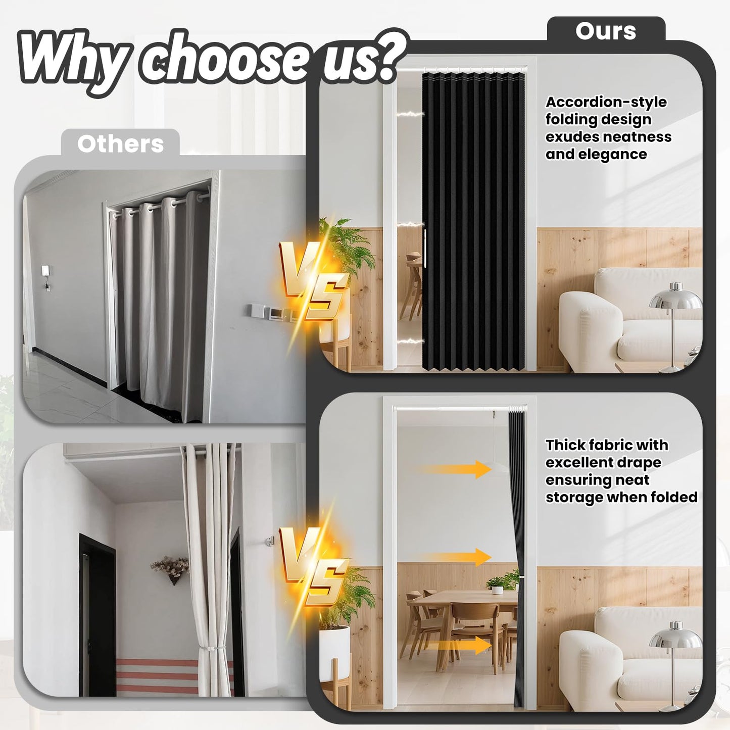 AJAZZ Blackout Sliding Door Curtains with Curtain Rods Included, Magnetic Door Curtain for Bedroom Living Room Doorway Curtain Sets (1 Pack, 72 W x 78 L, Black)