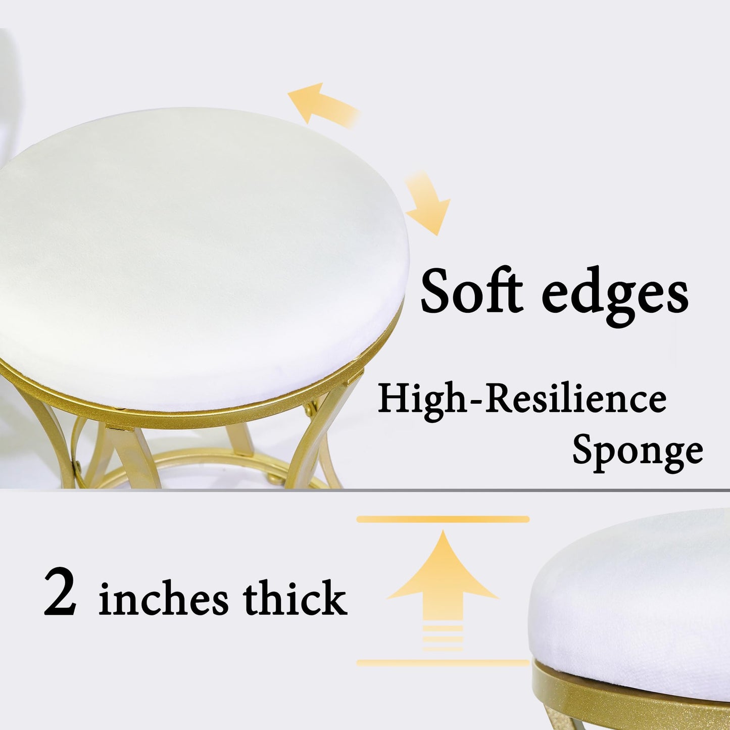 Ellensamqi Velvet Round Vanity Stool Chair,White Velvet Footrest Ottoman Foot Stool Seat with Golden Metal Legs,Makeup Chair for Bathroom Vanity,Bedroom,Living Room