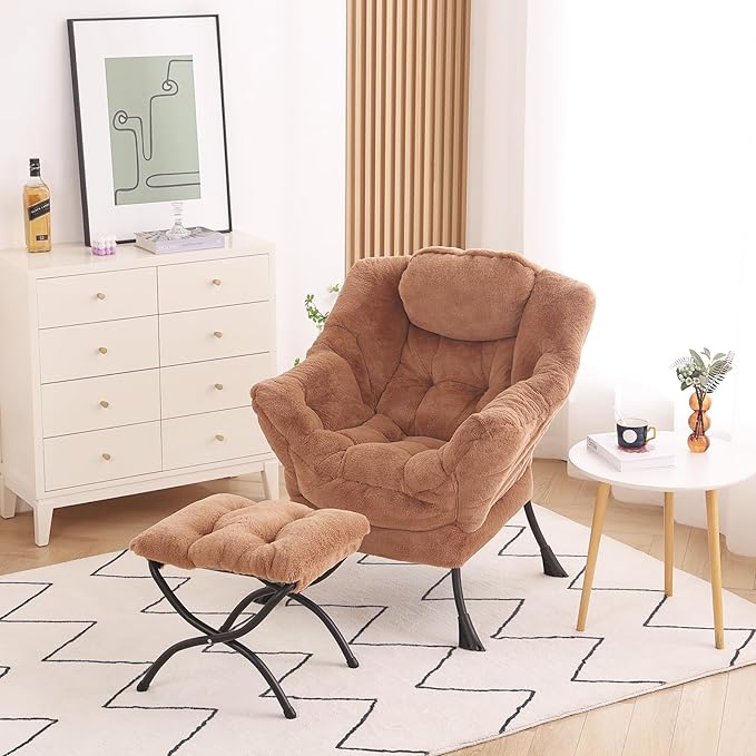 MBOOYOME Lazy Chair with Ottoman, Modern Accent Lounge Armchair with Side