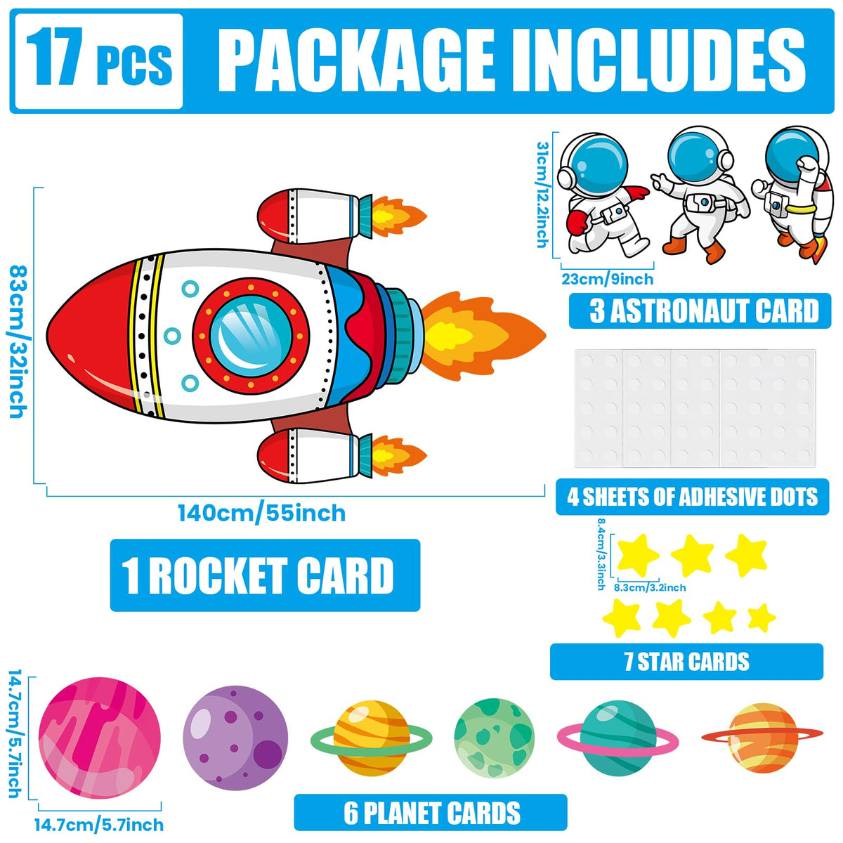 55In Large Outer Space Bulletin Board Set Rocket Ship Cutout Classroom Decorations for Teachers Astronaut Planet Cutouts Galaxy Back to School Supplies Welcome Sign for Preschool Chalkboard Door Decor
