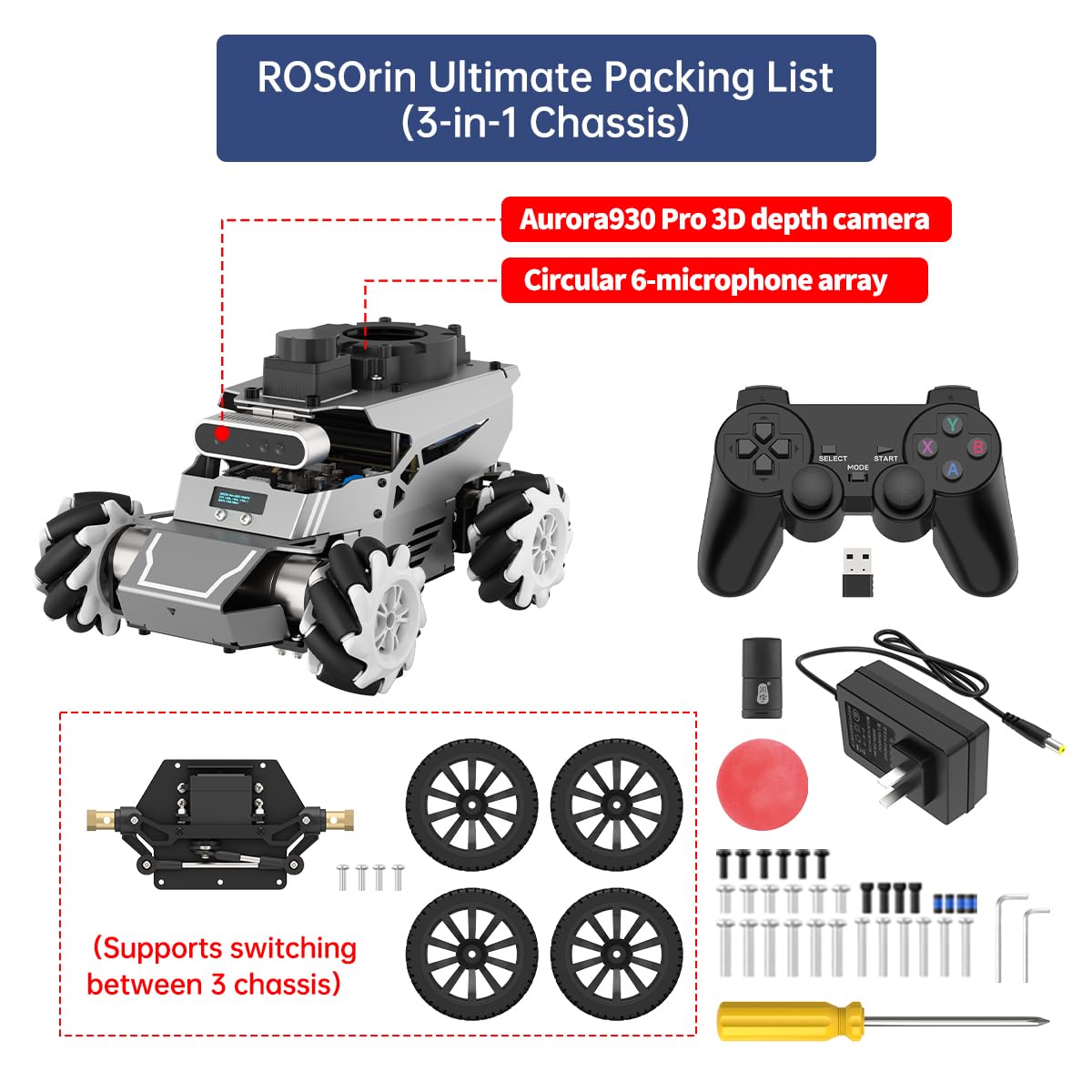 HIWONDER ROS2 Robot Car for Jetson RPi Gemini ChatGPT Large AI Models Depth Camera SLAM Mapping Autonomous Driving Programming Education 3-in-1 Chassis Car, ROSOrin Ultimate Kit & Jetson Orin NX 8G