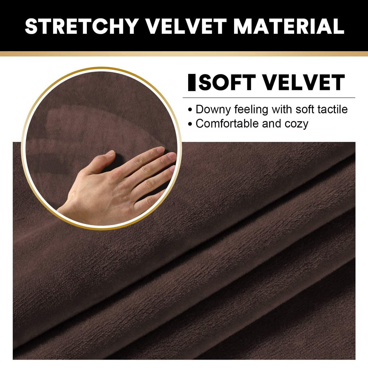 PrinceDeco Velvet Couch Cover Loveseat Covers for 2 Cushion Couch 3 Piece Sofa Covers for Dogs Washable Loveseat Covers Width Up to 72 Inch No Slip Stretch Sofa Slipcover (Medium, Brown)