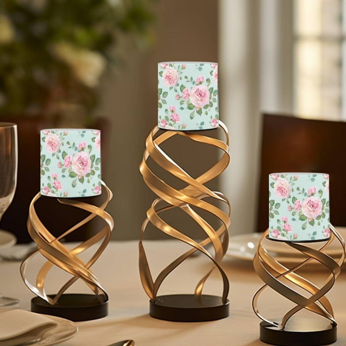 Cozeyat Elegant Floral LED Candles Set of 4 Battery Powered Flameless with Remote Timer Dancing Flame Waterproof for Home Table Garden Decoration
