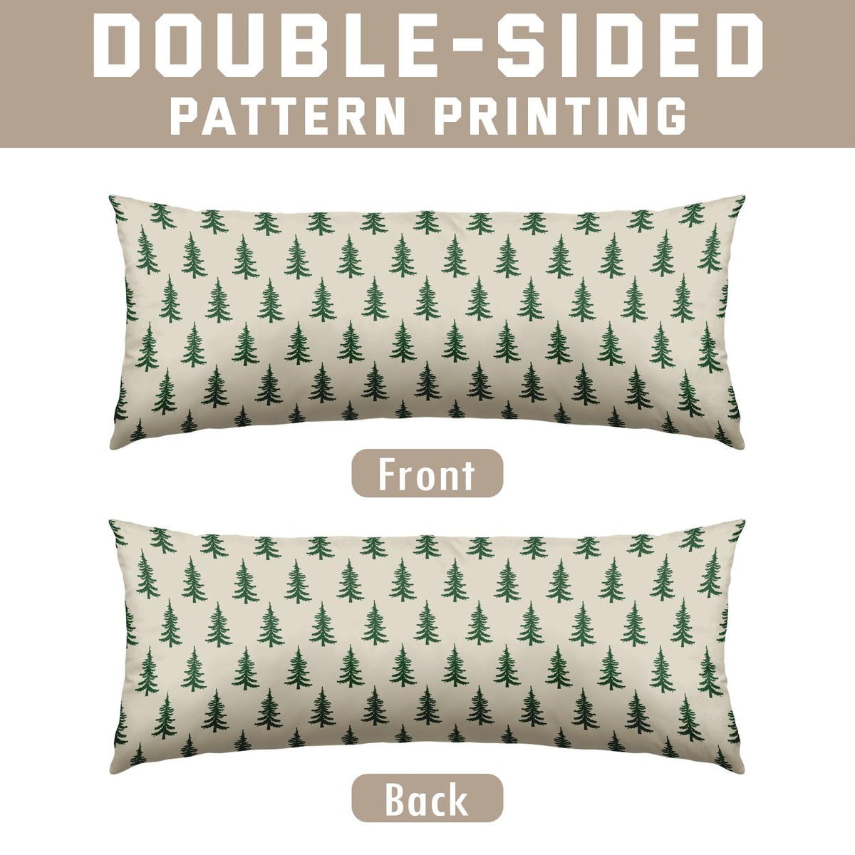 Christmas Pillow Cover 14x36 Inch Green Cream Tree Xmas Holiday Print Decorative Long Throw Pillowcases Outdoor Winter Seasonal Rustic Farmhouse Lumbar Rectangle Cushion Case Decor for Couch Sofa Bed