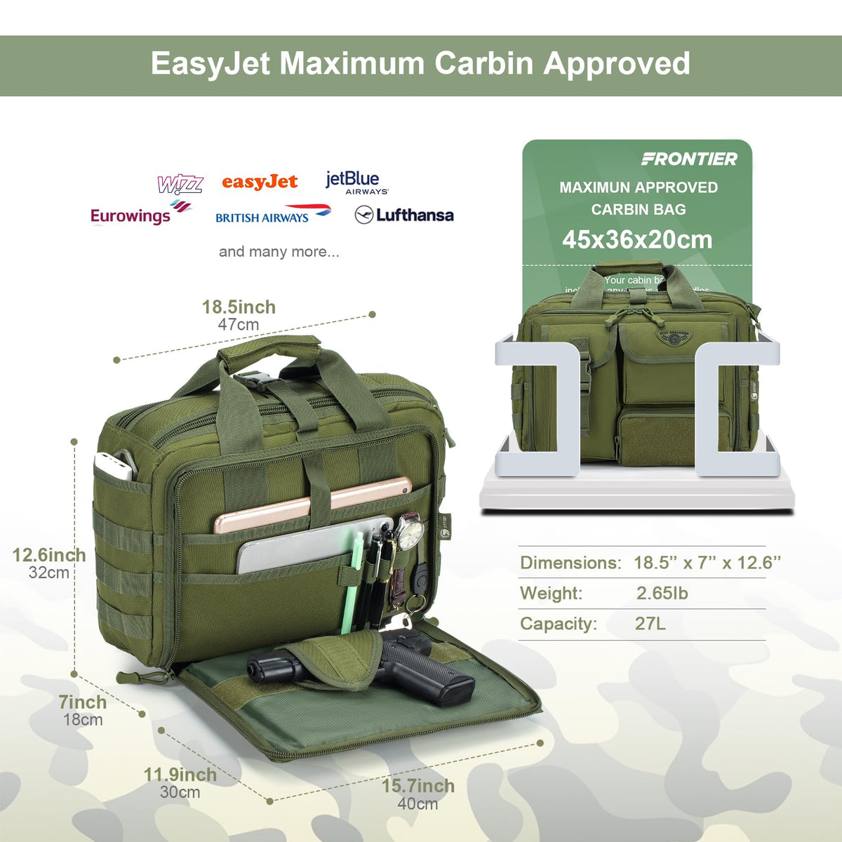 Stypos Tactical Messenger Bag, 15.6/17.3 Inch Tactical Briefcase for Man Military Laptop Bag Messenger Shoulder Bag (Green)