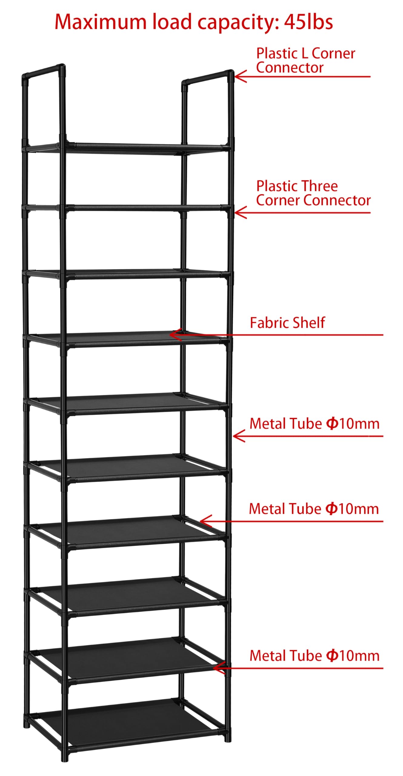 FIDUCIAL HOME 10 Tiers Shoe Rack 20-25 Pairs Sturdy Shoe Shelf
