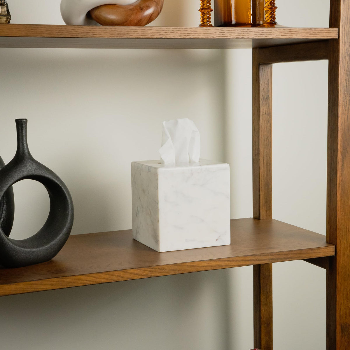 Cork & Mill Marble Tissue Box Cover for Kleenex and More, Decorative Cube Style Holder, Large Square Facial Tissue Dispenser Container for Home, Real Solid White Marble Bathroom Accessory
