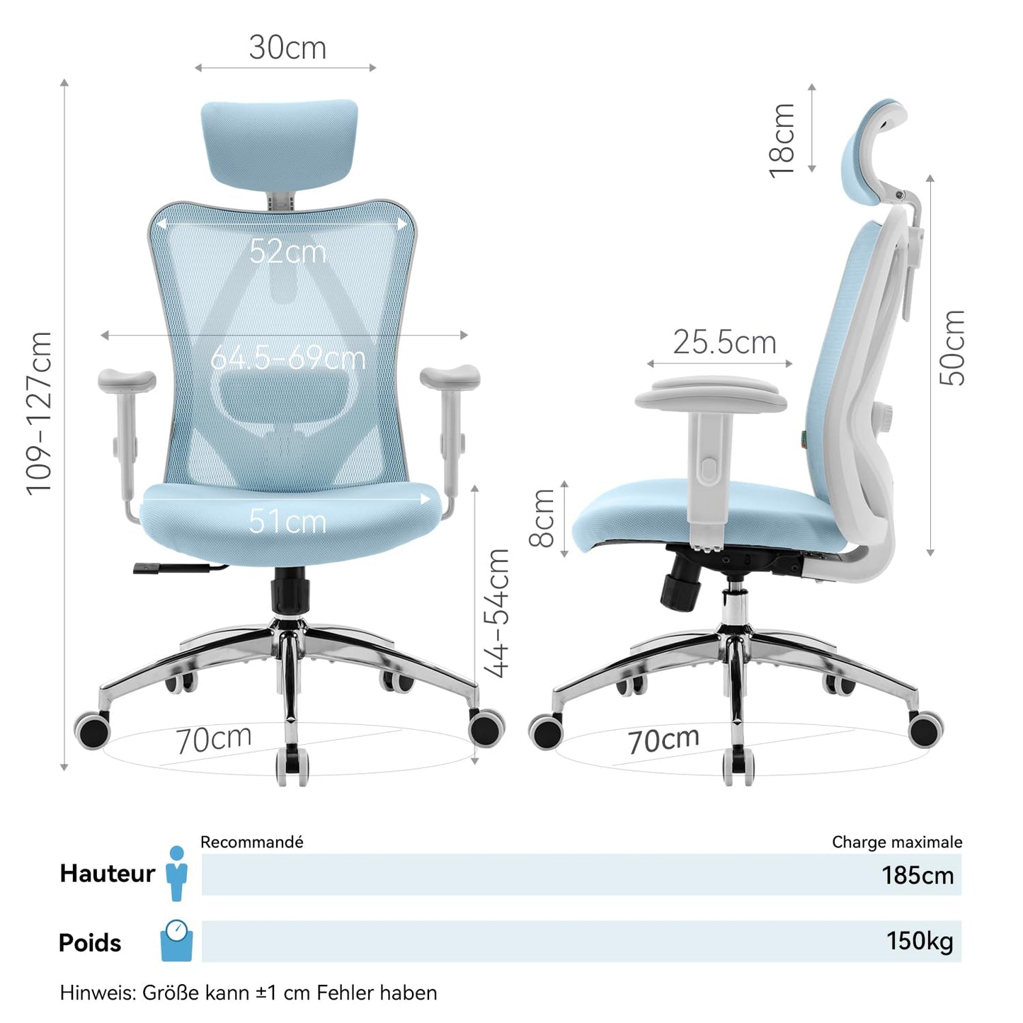 SIHOO M18 Ergonomic Office Chair, Computer Desk Chair with Adjustable Headrest and Lumbar Support, High Back Executive Swivel Chair for Home Office (Light Blue)